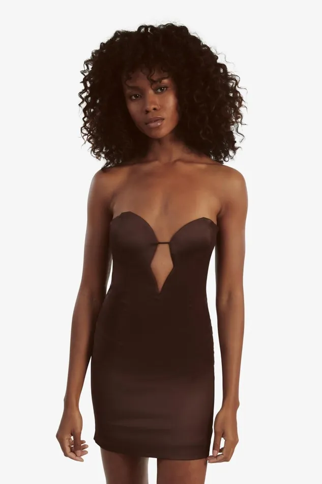 Bardot Party Dresses Women Eleni Satin Mini Dress In Chocolate Chocolate Bardot Party Dresses Women Eleni Satin Mini Dress In Chocolate Chocolate