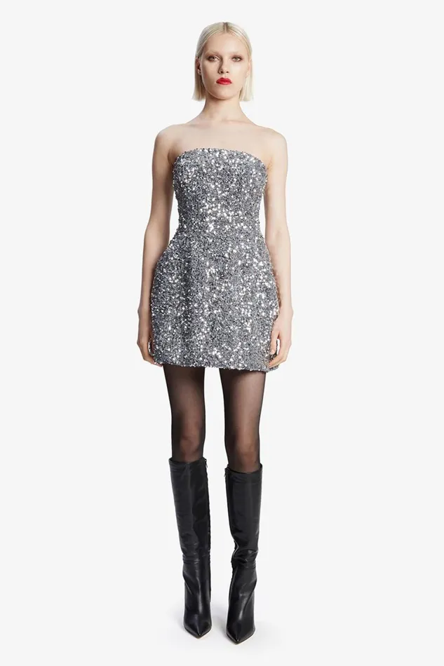 Bardot Party Dresses Women Karoline Sequin Velour Dress In Silver Silver Bardot Party Dresses Women Karoline Sequin Velour Dress In Silver Silver