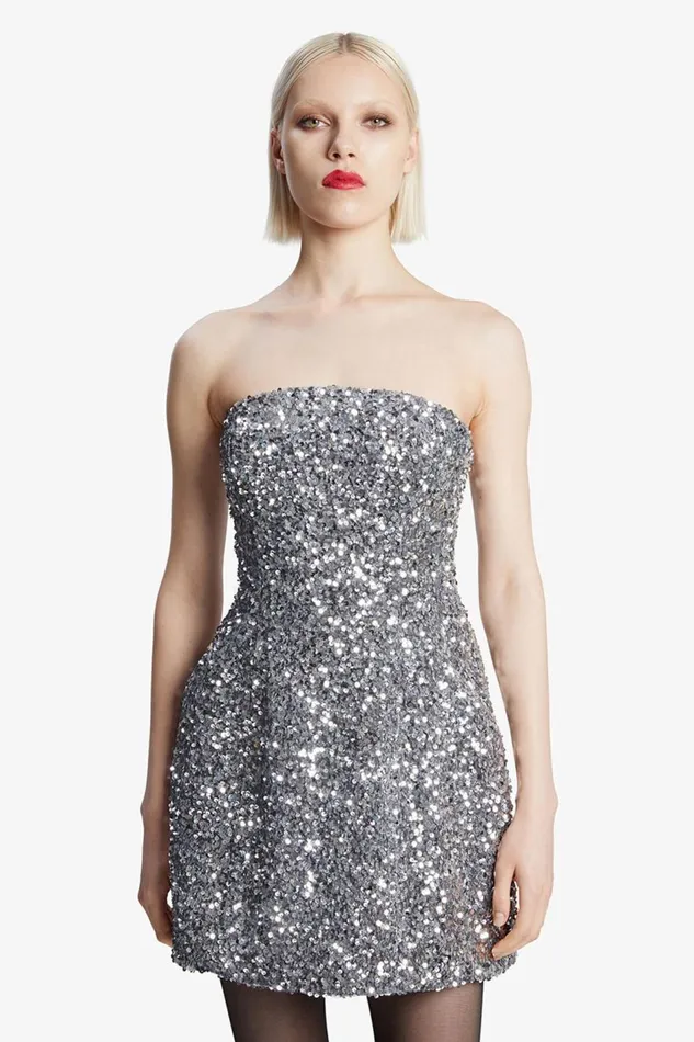 Bardot Party Dresses Women Karoline Sequin Velour Dress In Silver Silver Bardot Party Dresses Women Karoline Sequin Velour Dress In Silver Silver