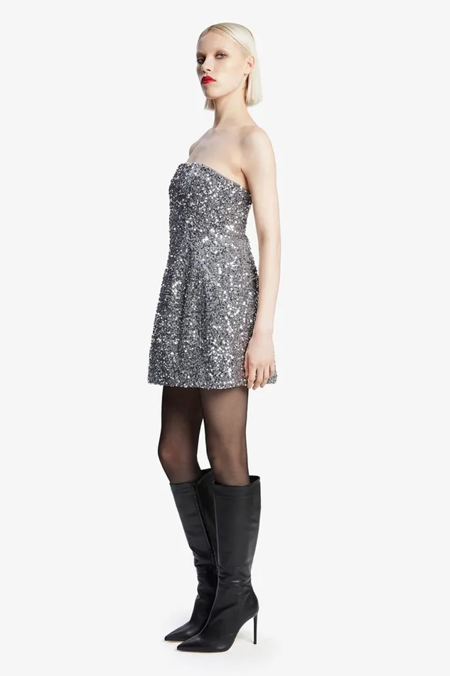 Bardot Party Dresses Women Karoline Sequin Velour Dress In Silver Silver Bardot Party Dresses Women Karoline Sequin Velour Dress In Silver Silver