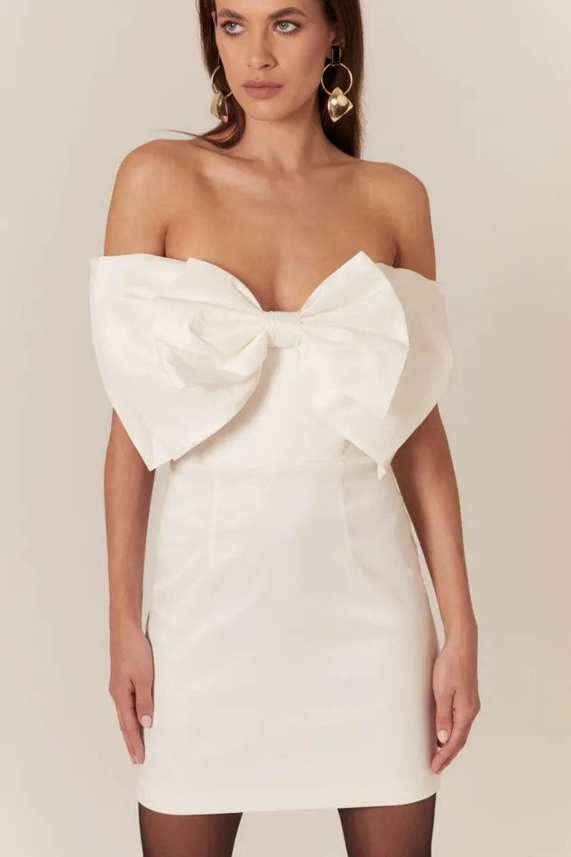 Bardot Party Dresses Women Mini Bow Dress In White White