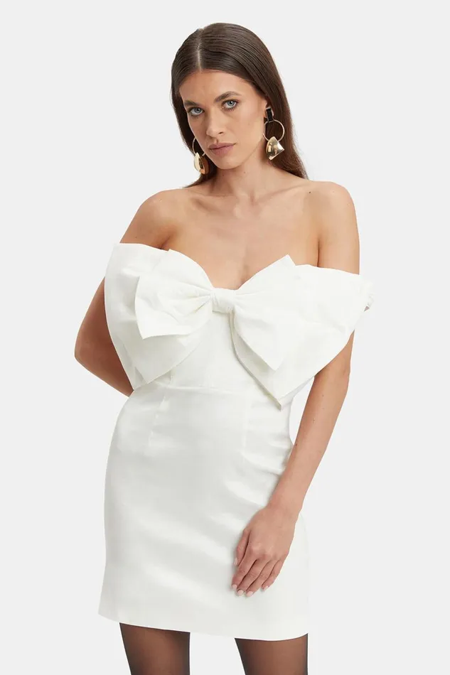 Bardot Party Dresses Women Mini Bow Dress In White White Bardot Party Dresses Women Mini Bow Dress In White White