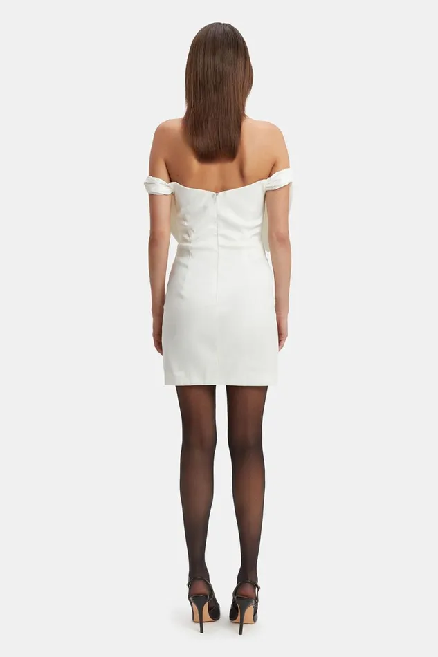 Bardot Party Dresses Women Mini Bow Dress In White White Bardot Party Dresses Women Mini Bow Dress In White White