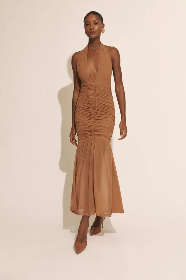 Bardot Party Dresses Women Sephera Halter Mesh Midi Dress In Chestnut Chestnut Bardot Party Dresses Women Sephera Halter Mesh Midi Dress In Chestnut Chestnut
