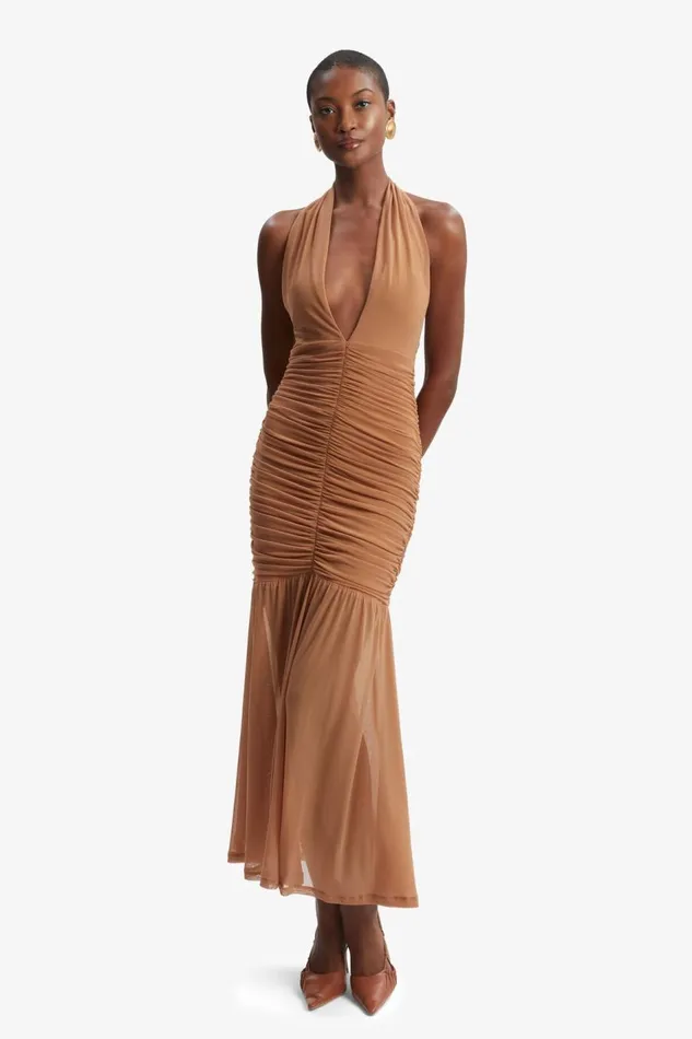 Bardot Party Dresses Women Sephera Halter Mesh Midi Dress In Chestnut Chestnut Bardot Party Dresses Women Sephera Halter Mesh Midi Dress In Chestnut Chestnut