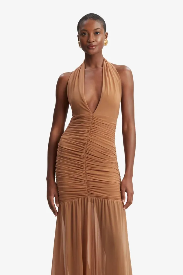 Bardot Party Dresses Women Sephera Halter Mesh Midi Dress In Chestnut Chestnut Bardot Party Dresses Women Sephera Halter Mesh Midi Dress In Chestnut Chestnut
