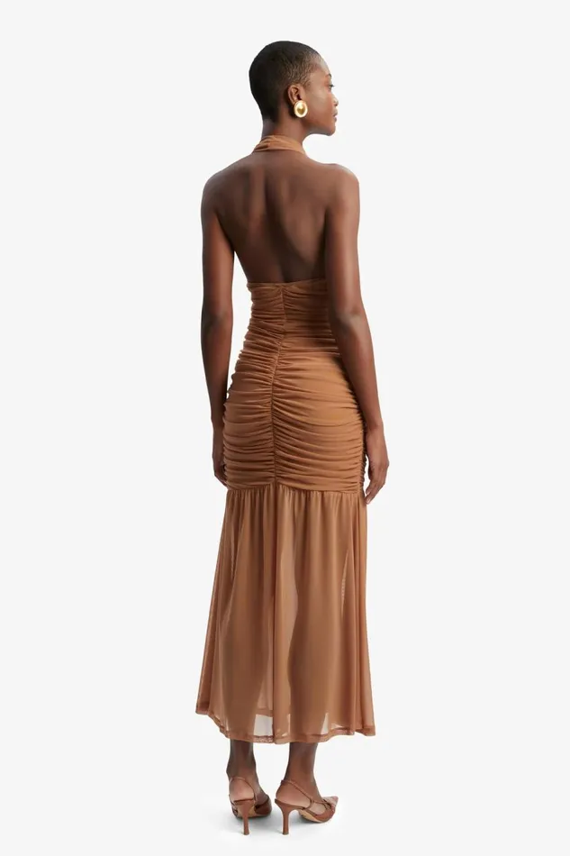 Bardot Party Dresses Women Sephera Halter Mesh Midi Dress In Chestnut Chestnut Bardot Party Dresses Women Sephera Halter Mesh Midi Dress In Chestnut Chestnut