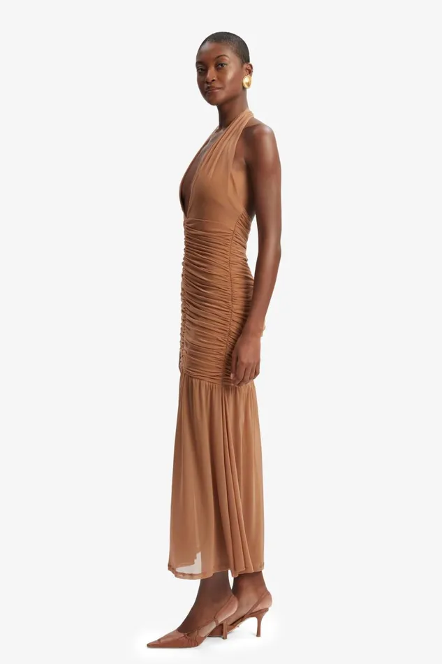 Bardot Party Dresses Women Sephera Halter Mesh Midi Dress In Chestnut Chestnut Bardot Party Dresses Women Sephera Halter Mesh Midi Dress In Chestnut Chestnut
