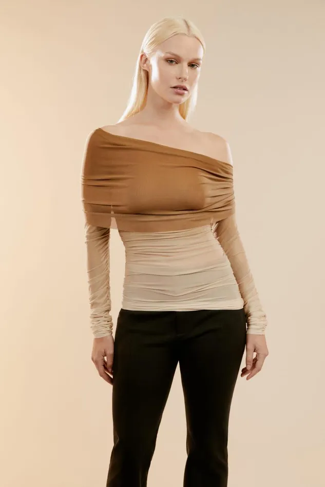 Bardot Party Tops Women Camelia Mesh Top In Brown Ombre Brown Ombre