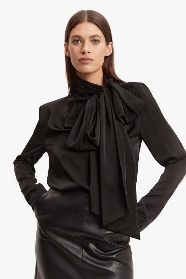 Bardot Party Tops Women Castian Satin Blouse In Black Black Bardot Party Tops Women Castian Satin Blouse In Black Black