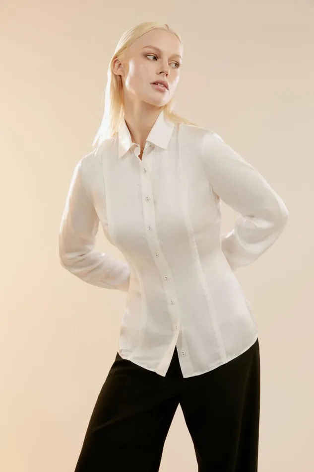 Bardot Shirts and Blouses Women Fitted Satin Shirt In Oyster Oyster