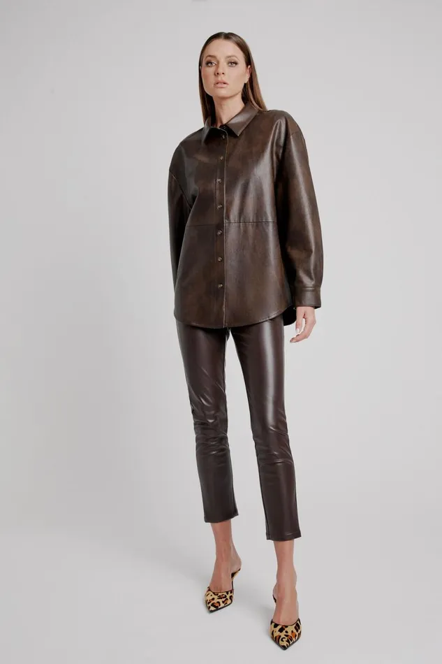 Bardot Shirts and Blouses Women Jaedon Vegan Leather Shirt In Dark Chocolate Dark Chocolate Bardot Shirts and Blouses Women Jaedon Vegan Leather Shirt In Dark Chocolate Dark Chocolate
