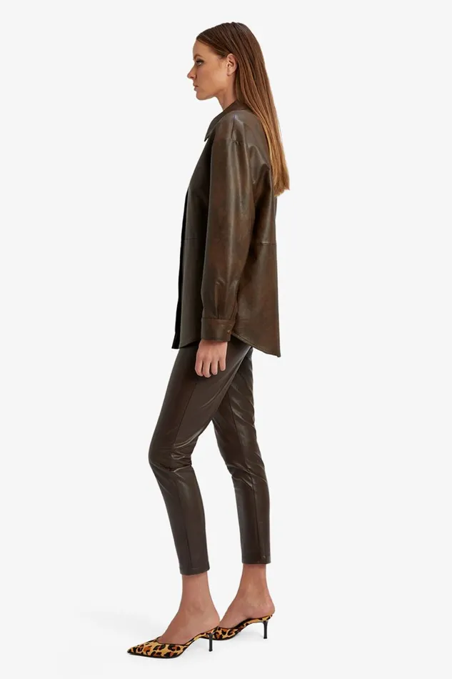 Bardot Shirts and Blouses Women Jaedon Vegan Leather Shirt In Dark Chocolate Dark Chocolate Bardot Shirts and Blouses Women Jaedon Vegan Leather Shirt In Dark Chocolate Dark Chocolate