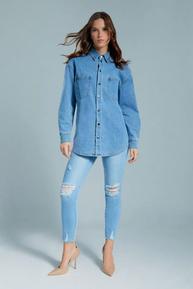 Bardot Shirts and Blouses Women Oversized Denim Shirt In Acid Acid