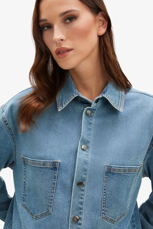 Bardot Shirts and Blouses Women Oversized Denim Shirt In Acid Acid Bardot Shirts and Blouses Women Oversized Denim Shirt In Acid Acid