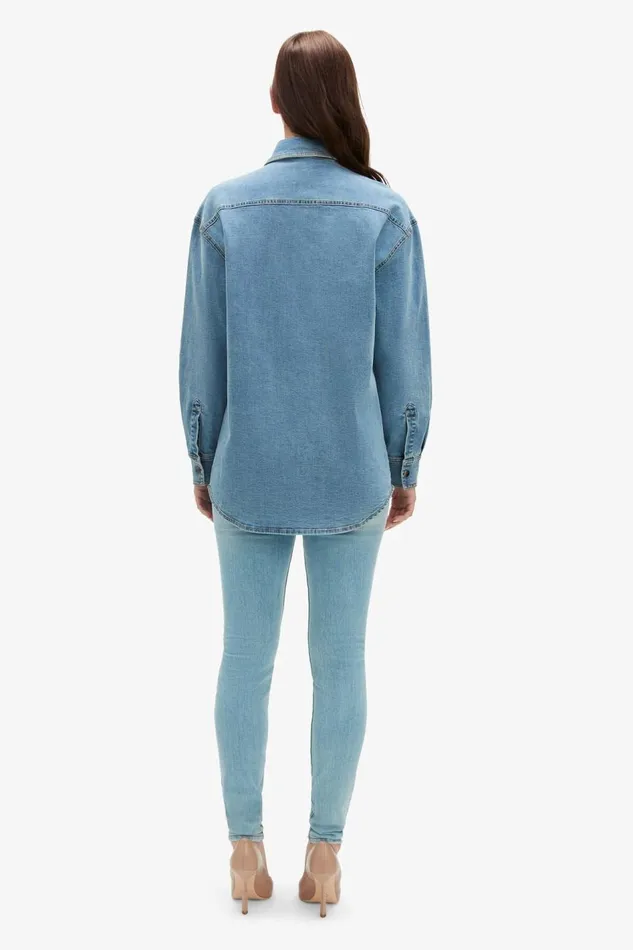 Bardot Shirts and Blouses Women Oversized Denim Shirt In Acid Acid Bardot Shirts and Blouses Women Oversized Denim Shirt In Acid Acid
