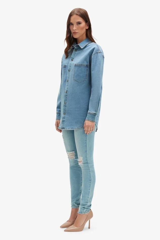 Bardot Shirts and Blouses Women Oversized Denim Shirt In Acid Acid Bardot Shirts and Blouses Women Oversized Denim Shirt In Acid Acid