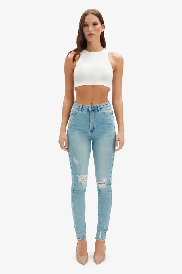 Bardot Skinny Jean Women Khloe Super High Tall Jeans In Mid Blue Mid Blue Bardot Skinny Jean Women Khloe Super High Tall Jeans In Mid Blue Mid Blue