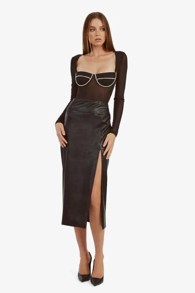 Bardot Skirts Women Dante Vegan Leather Midi Skirt In Black Black Bardot Skirts Women Dante Vegan Leather Midi Skirt In Black Black