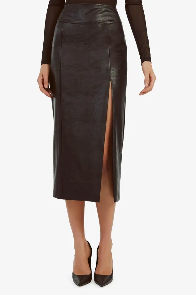 Bardot Skirts Women Dante Vegan Leather Midi Skirt In Black Black Bardot Skirts Women Dante Vegan Leather Midi Skirt In Black Black
