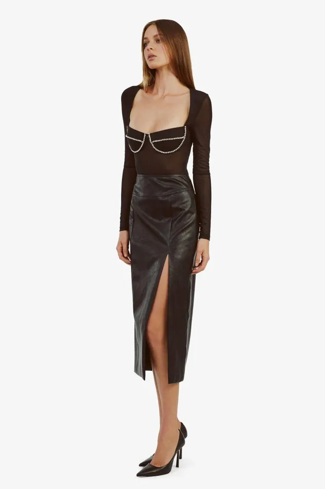 Bardot Skirts Women Dante Vegan Leather Midi Skirt In Black Black Bardot Skirts Women Dante Vegan Leather Midi Skirt In Black Black