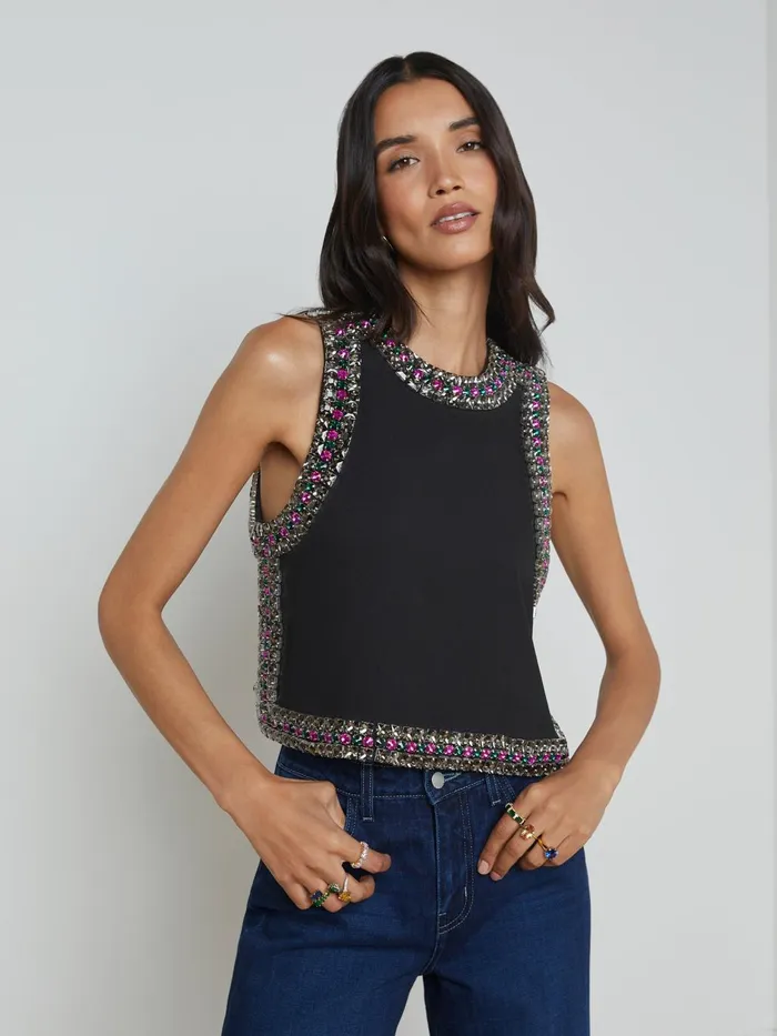 Bastia Embellished Tank Blackmulti Jewel Women L039Agence Camisoles and Tanks