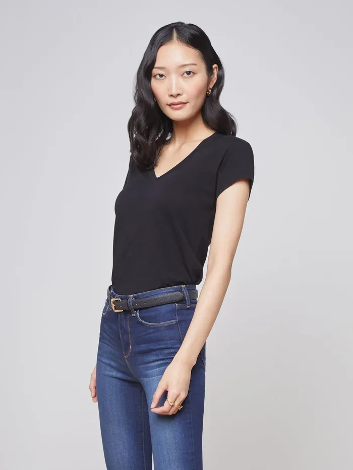 Becca Cotton VNeck Tee Black Women L039Agence Tees