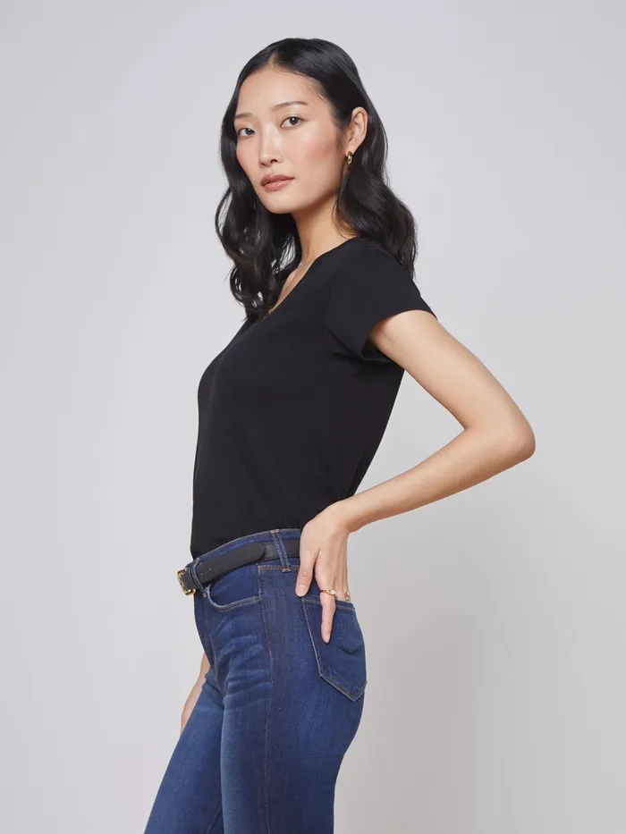 Becca Cotton VNeck Tee Black Women L039Agence Tees Becca Cotton VNeck Tee Black Women L039Agence Tees