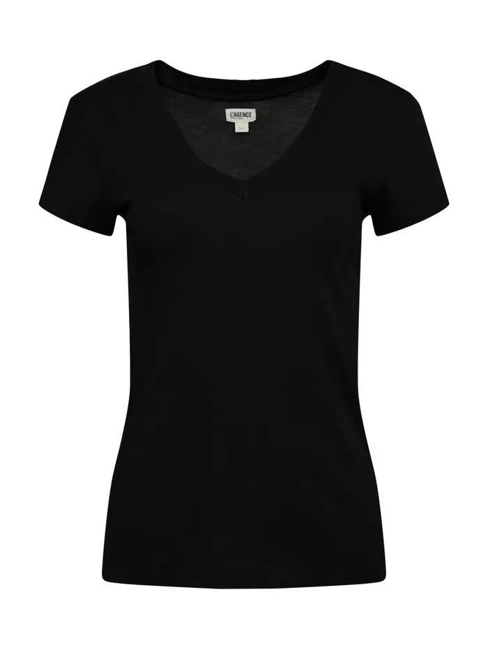 Becca Cotton VNeck Tee Black Women L039Agence Tees Becca Cotton VNeck Tee Black Women L039Agence Tees