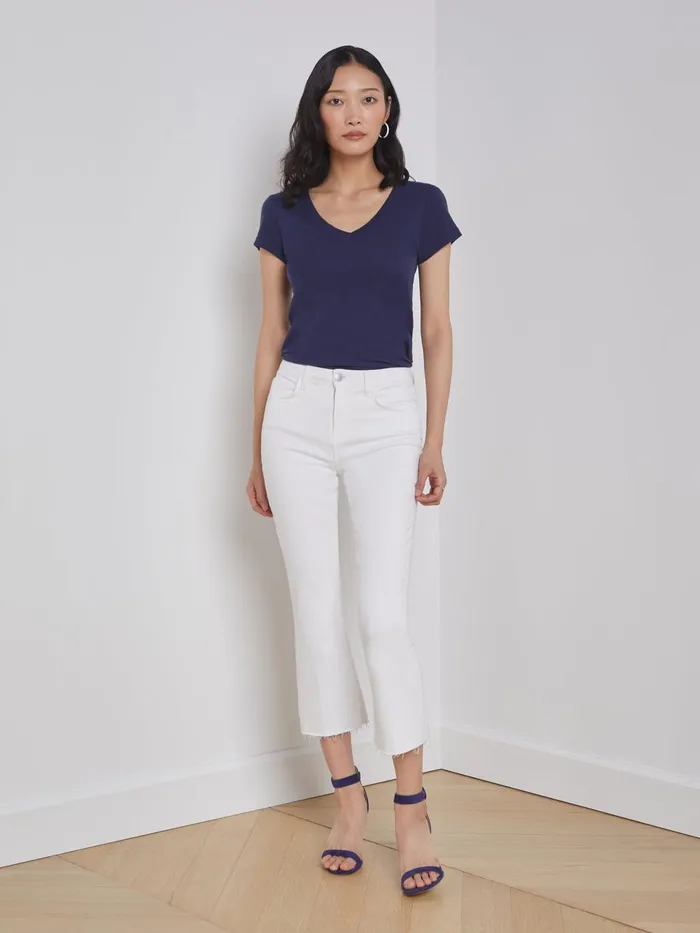 Becca Cotton VNeck Tee Navy Women L039Agence Tees Becca Cotton VNeck Tee Navy Women L039Agence Tees