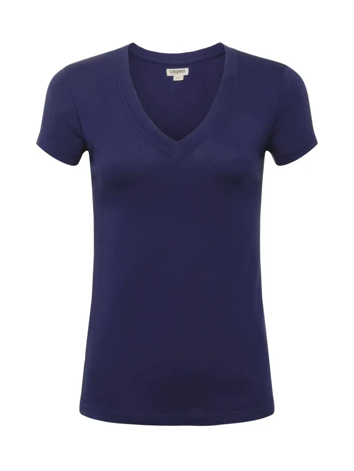 Becca Cotton VNeck Tee Navy Women L039Agence Tees Becca Cotton VNeck Tee Navy Women L039Agence Tees