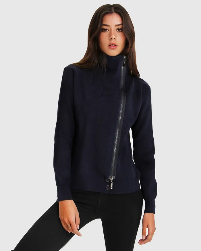 Belle and Bloom Brothers Zip Front Jumper 8211 Navy Women Tops