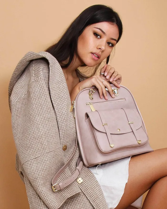 Belle and Bloom Handbags Women 5th Ave Leather Backpack 8211 Dusty Pink