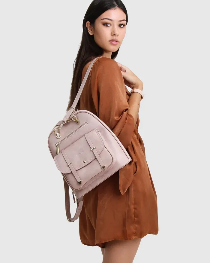 Belle and Bloom Handbags Women 5th Ave Leather Backpack 8211 Dusty Pink