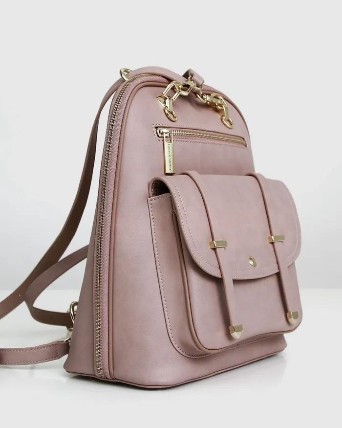 Belle and Bloom Handbags Women 5th Ave Leather Backpack 8211 Dusty Pink