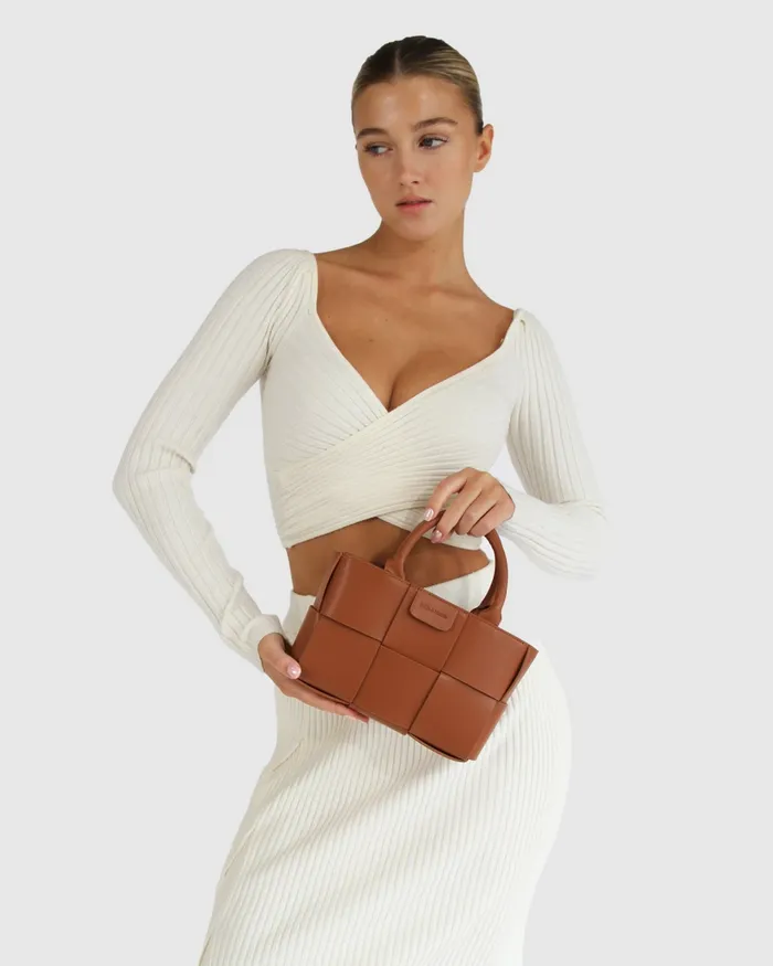 Belle and Bloom Handbags Women Little Love Woven Crossbody Bag 8211 Camel