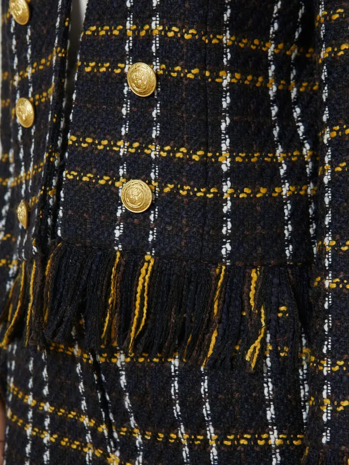 Belmont Fringe Jacket Black Yellow Multi Plaid Women L039Agence Blazers and Jackets Belmont Fringe Jacket Black Yellow Multi Plaid Women L039Agence Blazers and Jackets