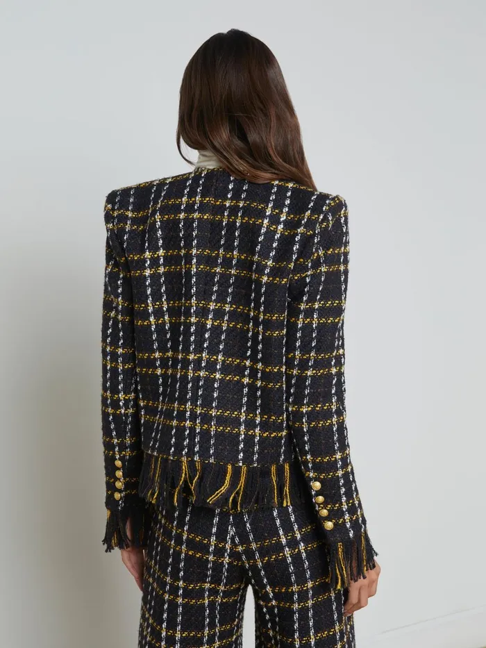 Belmont Fringe Jacket Black Yellow Multi Plaid Women L039Agence Blazers and Jackets Belmont Fringe Jacket Black Yellow Multi Plaid Women L039Agence Blazers and Jackets