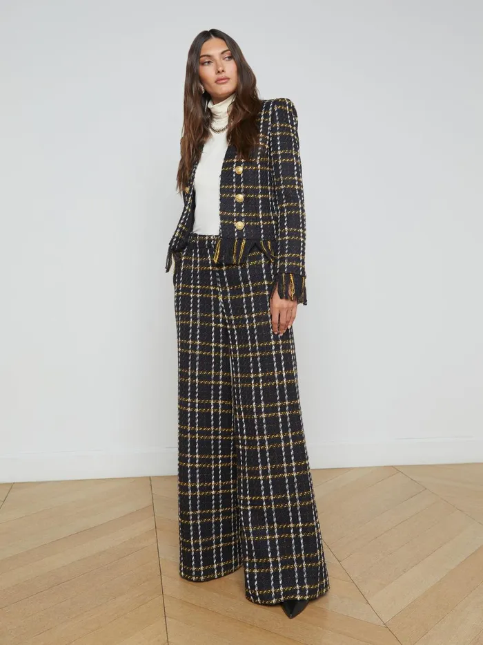 Belmont Fringe Jacket Black Yellow Multi Plaid Women L039Agence Blazers and Jackets Belmont Fringe Jacket Black Yellow Multi Plaid Women L039Agence Blazers and Jackets