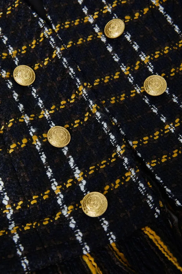 Belmont Fringe Jacket Black Yellow Multi Plaid Women L039Agence Blazers and Jackets Belmont Fringe Jacket Black Yellow Multi Plaid Women L039Agence Blazers and Jackets