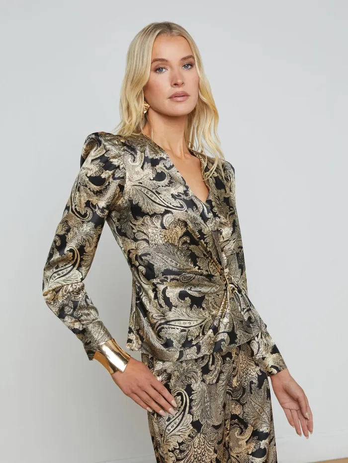 Bensen StretchSilk Blouse Gold Multi Textured Paisley Women L039Agence Blouses and Tops Bensen StretchSilk Blouse Gold Multi Textured Paisley Women L039Agence Blouses and Tops