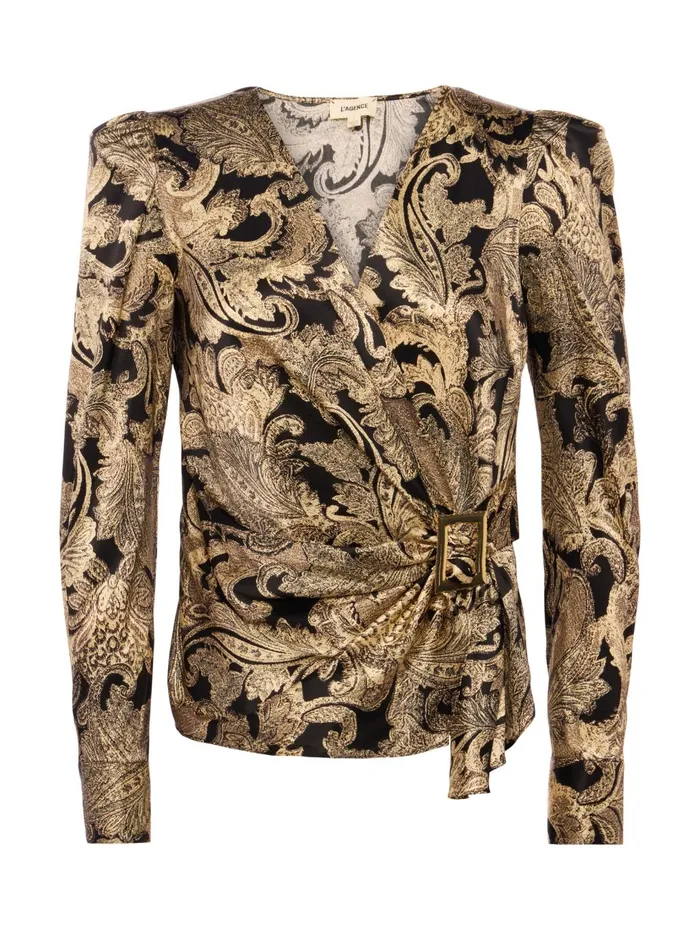 Bensen StretchSilk Blouse Gold Multi Textured Paisley Women L039Agence Blouses and Tops Bensen StretchSilk Blouse Gold Multi Textured Paisley Women L039Agence Blouses and Tops