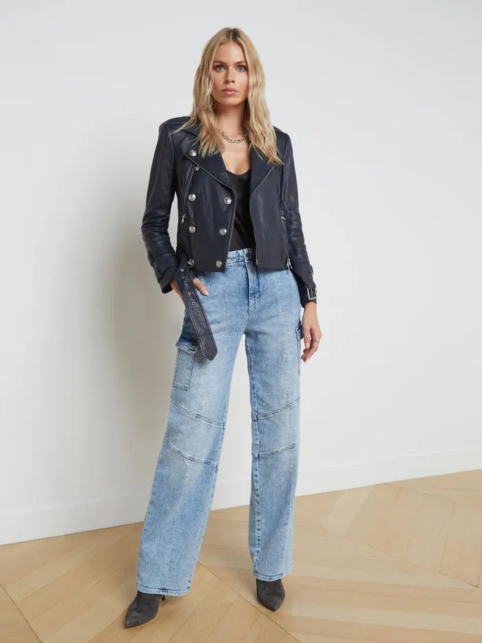 Billie Belted Leather Jacket Midnight Women L039Agence Outerwear