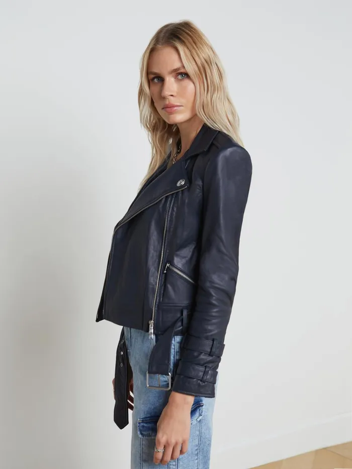 Billie Belted Leather Jacket Midnight Women L039Agence Outerwear