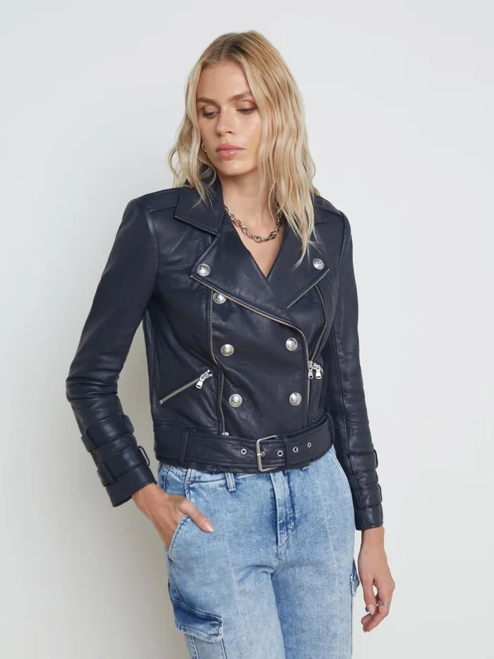 Billie Belted Leather Jacket Midnight Women L039Agence Outerwear