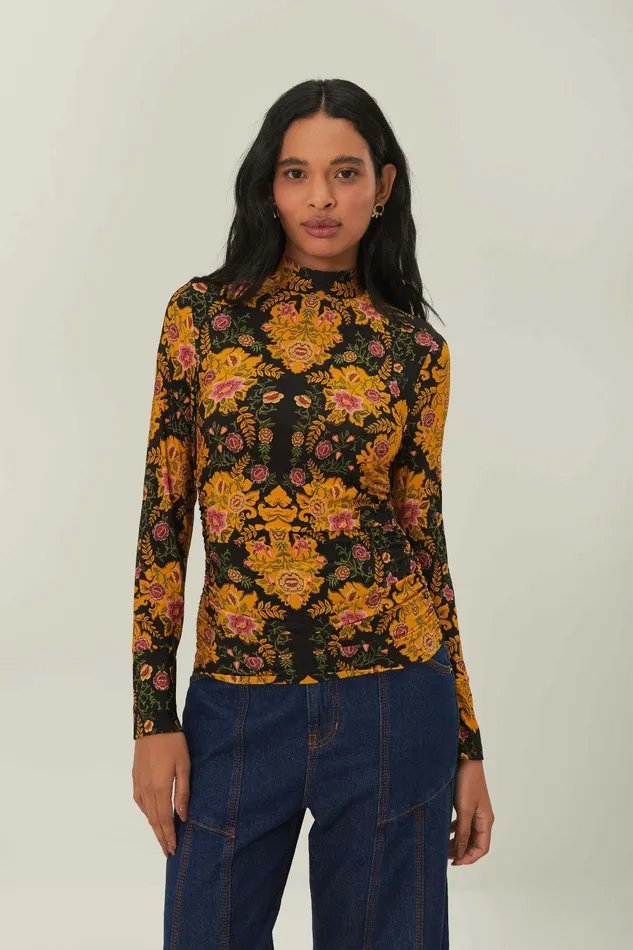 Black Arabesque Floral Jersey Blouse Women FARM Rio Blouses Black Arabesque Floral Jersey Blouse Women FARM Rio Blouses