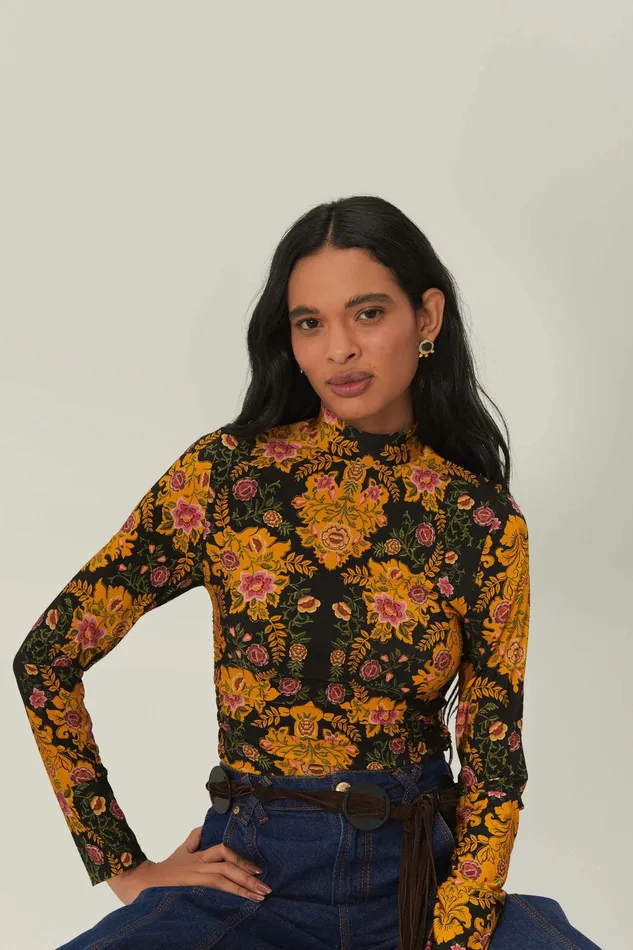 Black Arabesque Floral Jersey Blouse Women FARM Rio Blouses Black Arabesque Floral Jersey Blouse Women FARM Rio Blouses