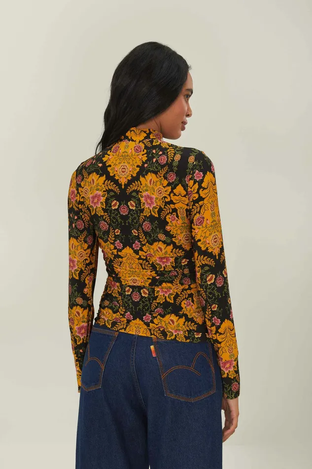 Black Arabesque Floral Jersey Blouse Women FARM Rio Blouses Black Arabesque Floral Jersey Blouse Women FARM Rio Blouses