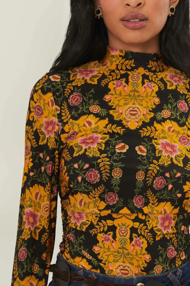 Black Arabesque Floral Jersey Blouse Women FARM Rio Blouses Black Arabesque Floral Jersey Blouse Women FARM Rio Blouses