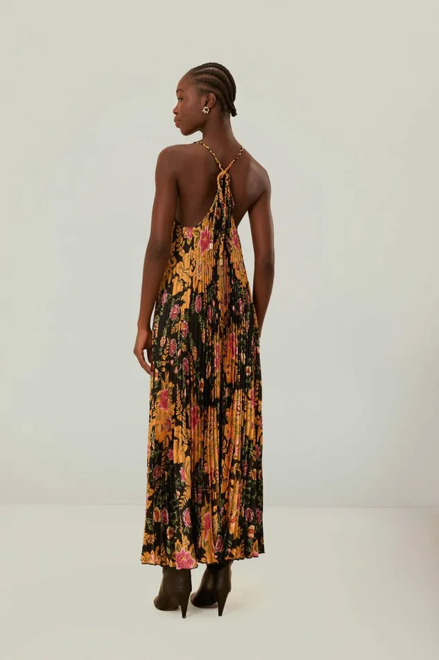 Black Arabesque Floral Pleated Midi Dress Women FARM Rio Midi Dresses Black Arabesque Floral Pleated Midi Dress Women FARM Rio Midi Dresses